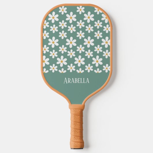 Minimal Blue and White Daisies Personalisiert Boho Pickleball Schläger (Vorderseite)