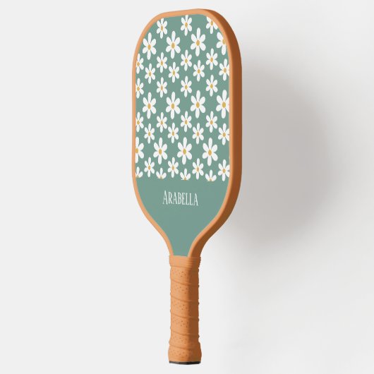 Minimal Blue and White Daisies Personalisiert Boho Pickleball Schläger (Links)