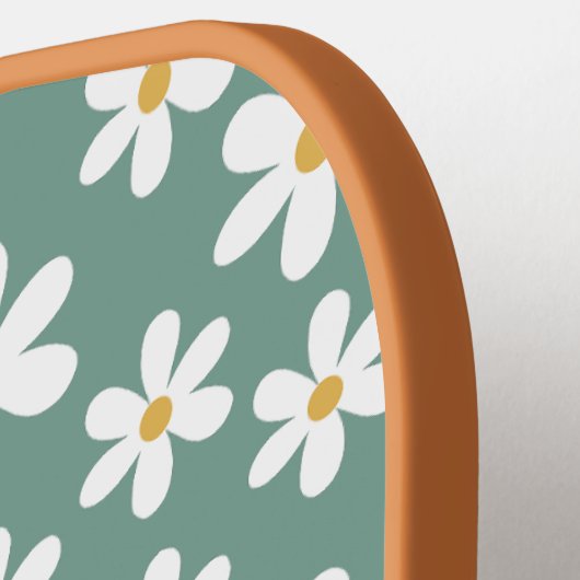 Minimal Blue and White Daisies Personalisiert Boho Pickleball Schläger (Linke Seite)