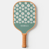 Minimal Blue and White Daisies Personalisiert Boho Pickleball Schläger (Rückseite)