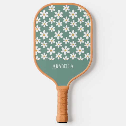 Minimal Blue and White Daisies Personalisiert Boho Pickleball Schläger (Rückseite)