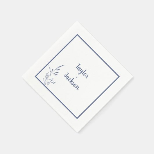 Minimal Blue Botanical Wedding Napkins Serviette (Ecke)