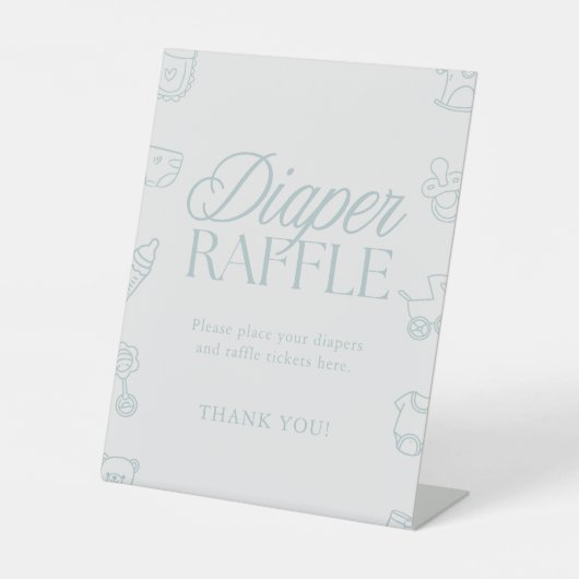 Minimal Blue Boy Baby Shower Diaper Raffle Sign Sockelschild (Vorderseite)