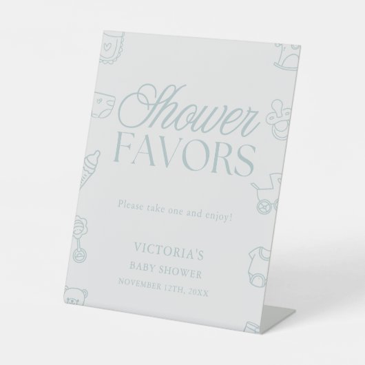 Minimal Blue Boy Baby Shower Favors Sockelschild (Vorderseite)