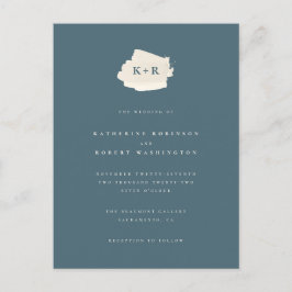 Minimal Blue & Cream Watercolor Initials Wedding Einladungspostkarte