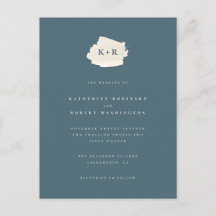 Minimal Blue & Cream Watercolor Initials Wedding Einladungspostkarte