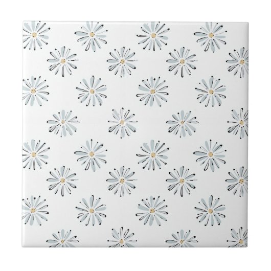 Minimal Blue Daisy Floral Fliese (Vorderseite)