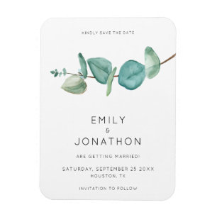 Minimal Blue Eucalyptus Blätter Save the Date Magn Magnet