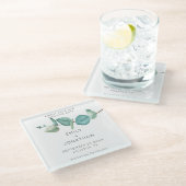 Minimal Blue Eucalyptus Keepake Save the Date Gla Glasuntersetzer (Schrägansicht)