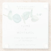 Minimal Blue Eucalyptus Keepake Save the Date Gla Glasuntersetzer (Rückseite)