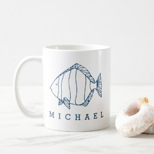 Minimal Blue Fish Illustration - Custom Nautical Kaffeetasse