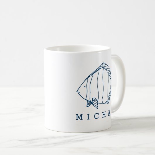 Minimal Blue Fish Illustration - Custom Nautical Kaffeetasse (VorderseiteRechts)
