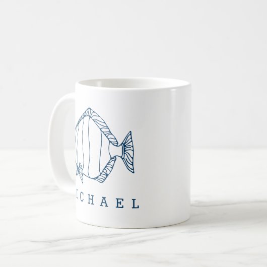 Minimal Blue Fish Illustration - Custom Nautical Kaffeetasse (Vorderseite Links)