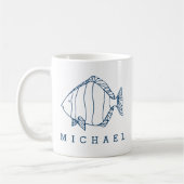 Minimal Blue Fish Illustration - Custom Nautical Kaffeetasse (Links)