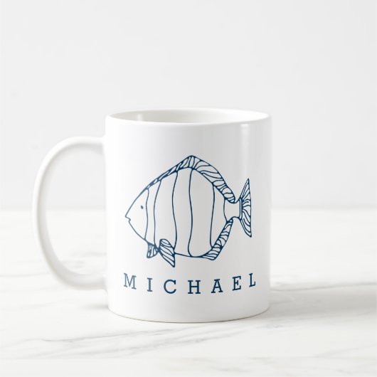 Minimal Blue Fish Illustration - Custom Nautical Kaffeetasse (Links)
