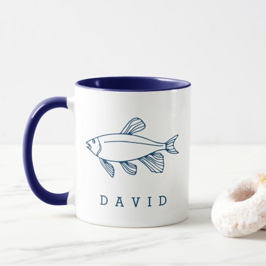 Minimal Blue Fish Illustration - Custom Nautical Tasse (Mit Donut)