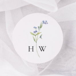 Minimal Blue Floral Wedding Runder Aufkleber