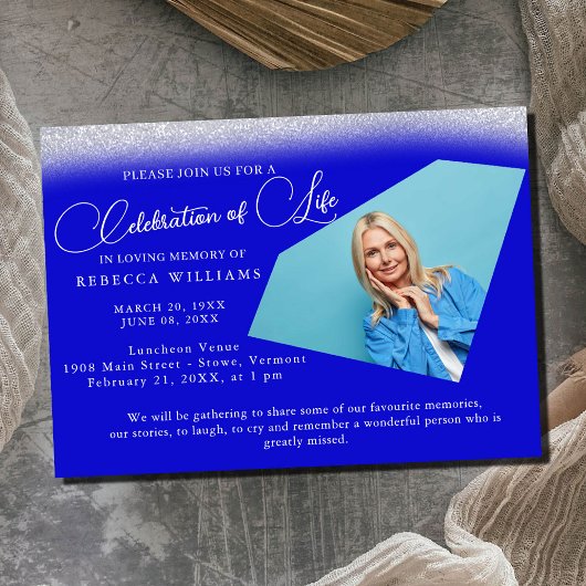 Minimal Blue Foto Celebration of Life Einladung