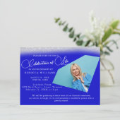 Minimal Blue Foto Celebration of Life Einladung (Stehend Vorderseite)