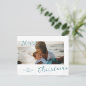 Minimal Blue Foto Modernes Weihnachtsfest Feiertagspostkarte (Stehend Vorderseite)