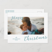 Minimal Blue Foto Modernes Weihnachtsfest Feiertagspostkarte (Vorne/Hinten)