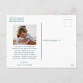 Minimal Blue Foto Modernes Weihnachtsfest Feiertagspostkarte (Rückseite)