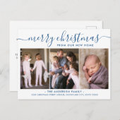 Minimal Blue Frohe Weihnachten Foto Urlaub Moving Ankündigungspostkarte (Vorne/Hinten)