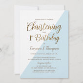 Minimal Blue Gold 1. Geburtstag Christening Einladung (Vorderseite)