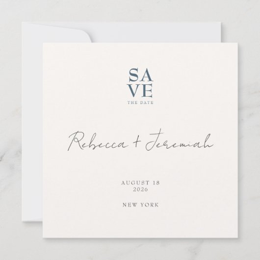 Minimal Blue Gray Anspruchsvolle SkriptWedding Save The Date (Vorderseite)