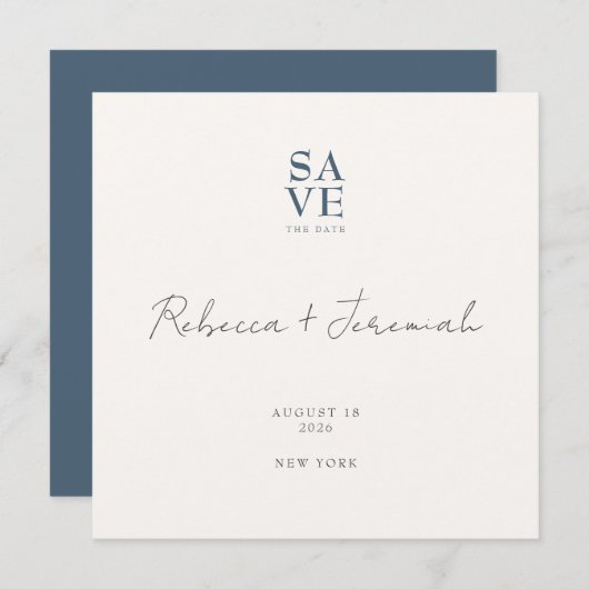Minimal Blue Gray Anspruchsvolle SkriptWedding Save The Date (Vorne/Hinten)