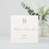 Minimal Blue Gray Anspruchsvolle SkriptWedding Save The Date (Stehend Vorderseite)