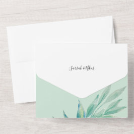 Minimal Blue Green Botanical Watercolor All In One Einladung