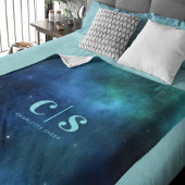 Minimal Blue Green Galaxy Monogram Fleecedecke