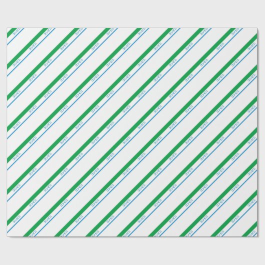 Minimal Blue Green Medium Stripe japanischer Text Geschenkpapier (Flach)
