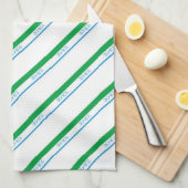 Minimal Blue Green Medium Stripe japanischer Text Geschirrtuch (Viertel Falte)