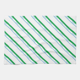 Minimal Blue Green Medium Stripe japanischer Text Geschirrtuch
