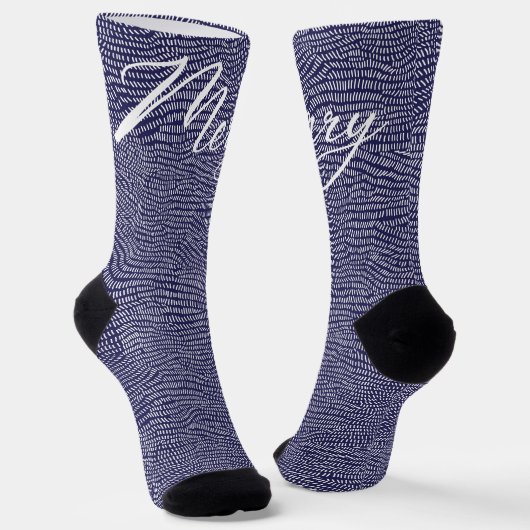 Minimal Blue Hand gezeichnet Frohen Weihnachtsurla Socken (Gewinkelt)