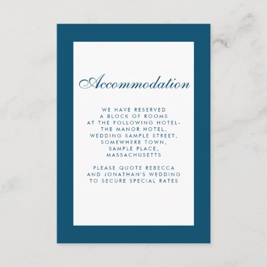 Minimal Blue Hochzeitunterkunft Eintrittskarte Begleitkarte (Vorderseite)