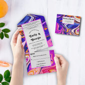 Minimal Blue Mauve Orange Galaxy Abstrakt Wedding All In One Einladung