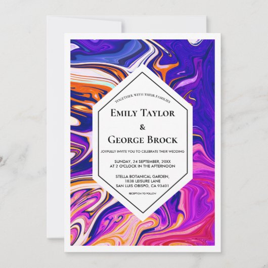 Minimal Blue Mauve Orange Galaxy Abstrakt Wedding Einladung (Vorderseite)