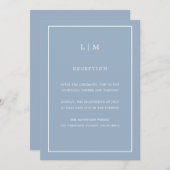 Minimal Blue Monogram Simple Elegante Wedding Einladung (Vorne/Hinten)