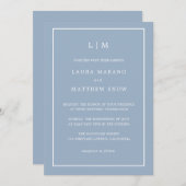 Minimal Blue Monogram Simple Wedding Einladung (Vorne/Hinten)