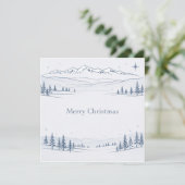 Minimal Blue Mountain Merry Christmas Feiertagskarte (Stehend Vorderseite)