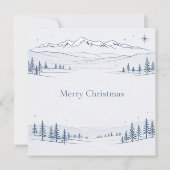 Minimal Blue Mountain Merry Christmas Feiertagskarte (Vorderseite)