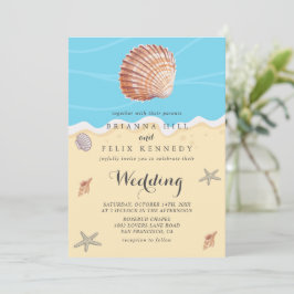 Minimal Blue Ocean Summer Wedding Einladung