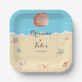 Minimal Blue Ocean Summer Wedding Pappteller (Vorderseite)