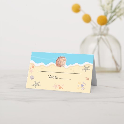 Minimal Blue Ocean Summer Wedding Platzkarte (Vorderseite)