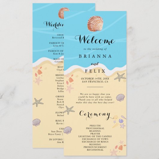 Minimal Blue Ocean Summer Wedding Programm (Vorne/Hinten)