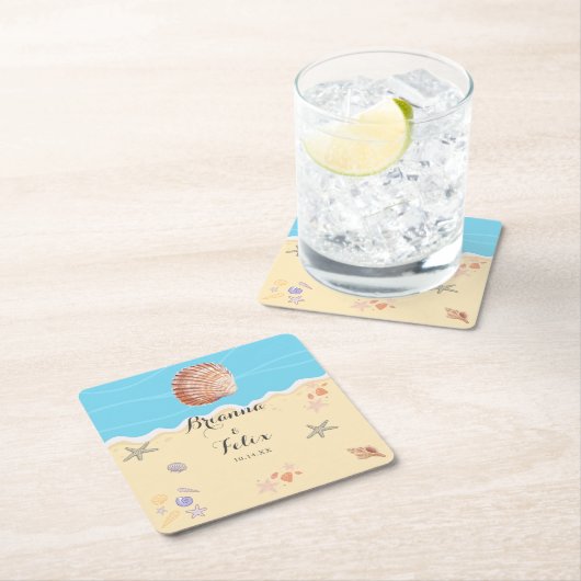 Minimal Blue Ocean Summer Wedding Rechteckiger Pappuntersetzer (Vor Ort)