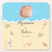 Minimal Blue Ocean Summer Wedding Rechteckiger Pappuntersetzer (Vorderseite)